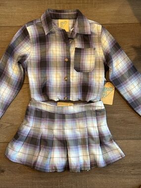 Therabouts Kids Purple Plaid Matching Shirt & Skirt Set